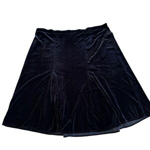 Studio 1940 Black Velour Velvet Stretchy Skirt Plus Size 30 / 32 W Midi Flare